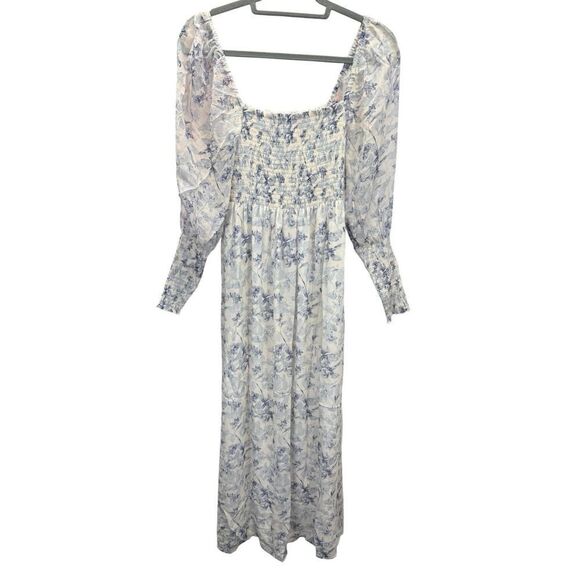 Hill House Home Angelica Nap Dress XS Blue Floral Long Sleeve 100% Viscose - Picture 4 of 13